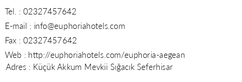 Euphoria Aegean Resort & Spa telefon numaralar, faks, e-mail, posta adresi ve iletiim bilgileri